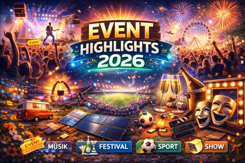 Menschen genießen ein stilvolles Open-Air-Event in einer beleuchteten Gartenlandschaft als Symbol für die Event-Highlights 2026.