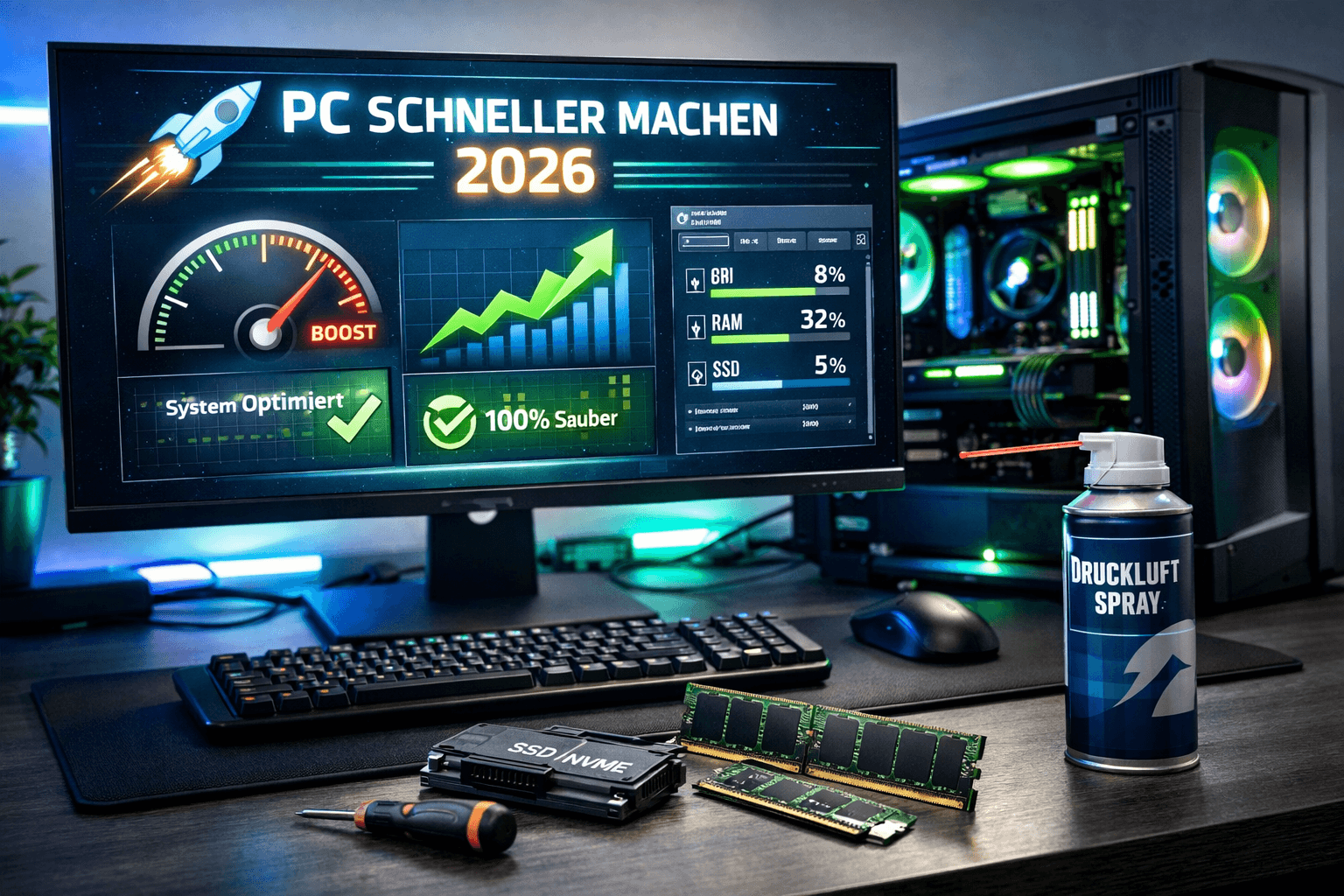 PC schneller machen durch Windows Optimierung, SSD Upgrade und Hardware Verbesserung