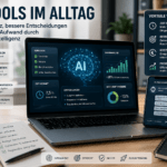 KI Tools im Alltag zur Analyse von Daten, Automatisierung von Prozessen und Steigerung der Produktivität mit Laptop und Smartphone
